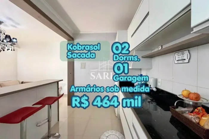 Apartamento no Kobrasol c/móveis sob medida, sacada e Garagem