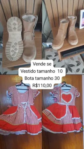 Vestido de quadrilha, 10 anos e bota tamanho  30  seme nova  .