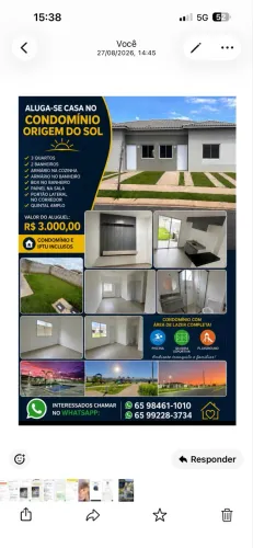 ? Casa para alugar no Condomínio Origem do Sol - R$ 3.000