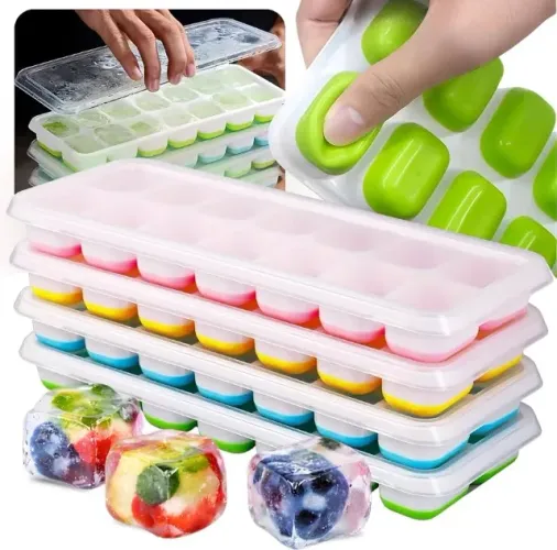Formas De Gelo Silicone Tampa 14 Cubos Bebê Comida Gelos