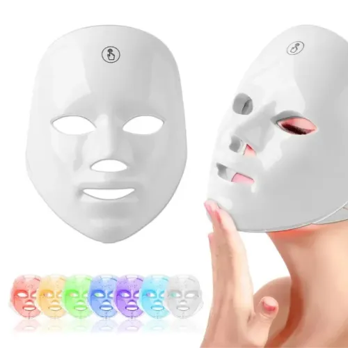 Máscara Facial LED com 7 Cores - Fototerapia para Rejuvenescimento, Clareamento e Poros 