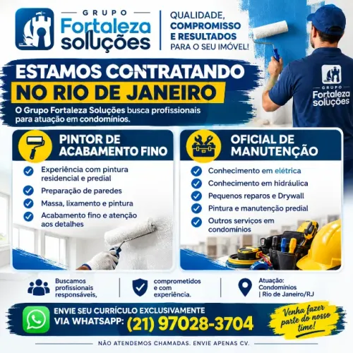 VAGA DE EMPREGO | PINTOR DE ACABAMENTO FINO E OFICIAL DE MANUTENÇÃO