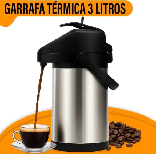 Garrafa Térmica 3 Litros Aço Inox Quente/frio Parede Dupla Com Suporte Giratório Prateado