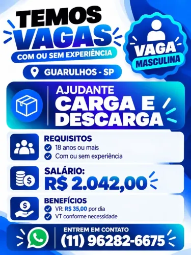 AJUDANTE DE CARGA E DESCARGA | INICIO IMEDIATO