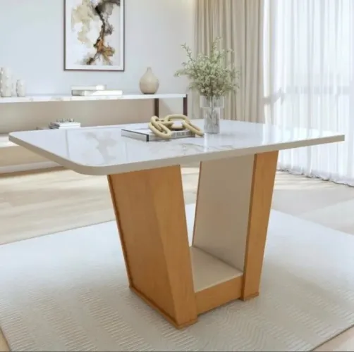 Mesa de Jantar Alvenza 120 cm Amêndoa Clean/Off White - Lopas