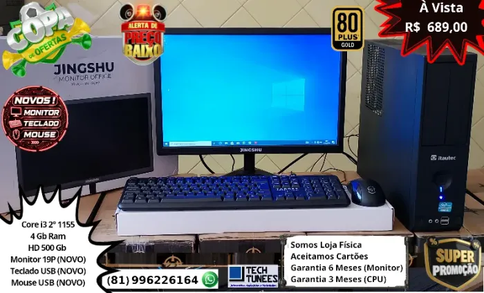 PC Computador Completo Core I3 - (4 Gb Ram-SSD 128Gb ou HD 500Gb)-MONITOR 19 NOVO - OFERTA