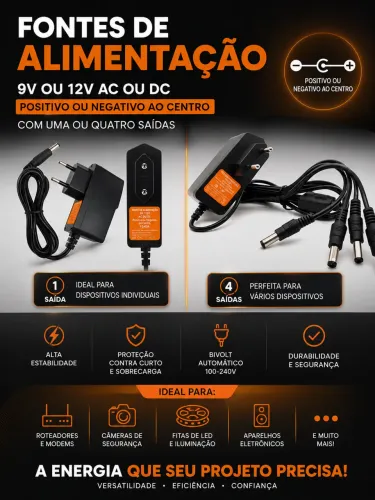 Fonte de alimentação 9v 12v AC DC