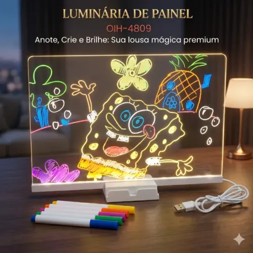 Luminária Painel LED De Recados Acrílico Reutilizável