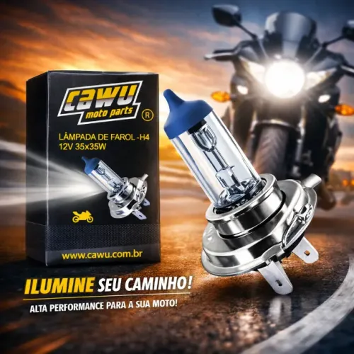 Lâmpada Farol Moto H4 12V 35/35W Cawu Moto Parts CWLP01 Titan Fan Biz Bros Factor YBR pode