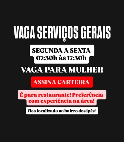 VAGA PARA ASSINAR CARTEIRA