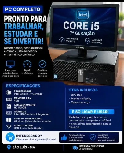 PC COMPLETO DELL i5-7500 + MONITOR | PRONTO PARA USAR