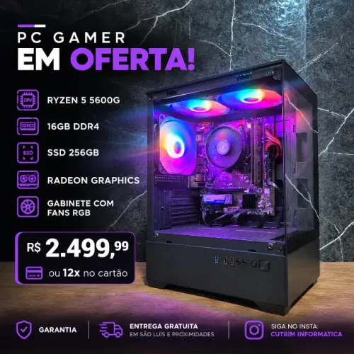 PC GAMER COMPLETO. RYZEN 5 5600G/ 16GB DDR4/ SSD 256GB/ RADEON GRAFICS. 12X NO CARTAO