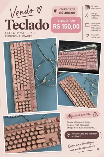 Teclado mecânico rosa fofo com luz branca GAMER