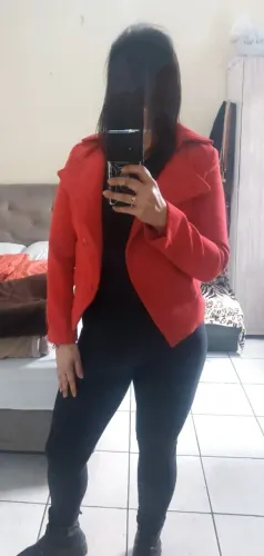 Casaco Lã Batida Vermelho Cropped Safira Fashion P- Veste M