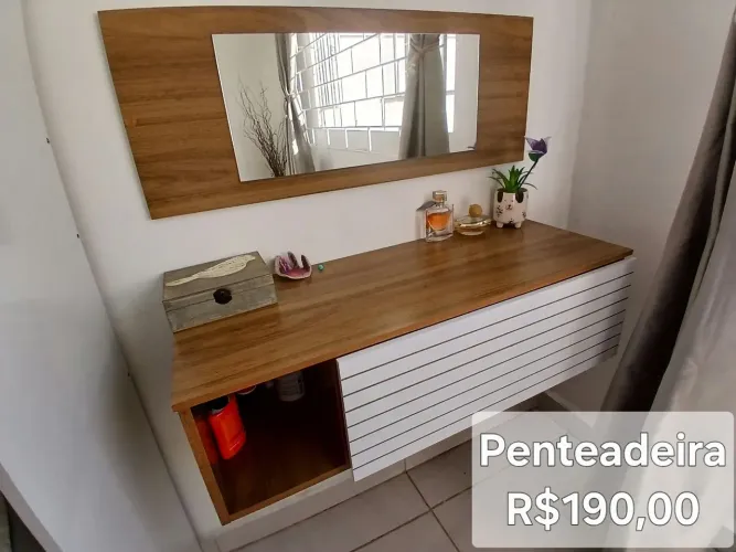 Penteadeira Camarim Suspensa com espelho, nicho e gaveta