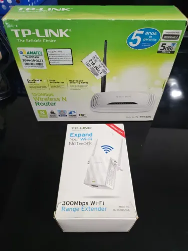 Combo Wi-Fi TP-Link (Roteador 150Mbps + Repetidor 300Mbps) na Caixa<br>