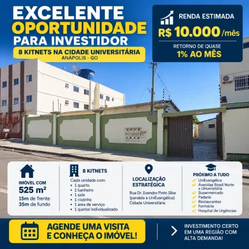 EXCELENTE OPORTUNIDADE PARA INVESTIDOR - 8 KITNETS NA CIDADE UNIVERSITÁRIA