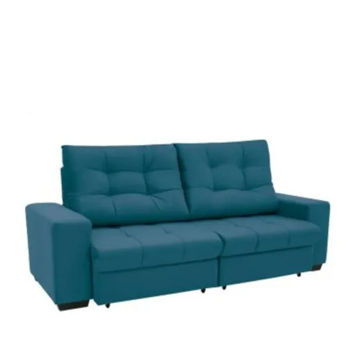 Sofá 3 lugares retrátil e reclinável Biarritz Suede Azul Turquesa