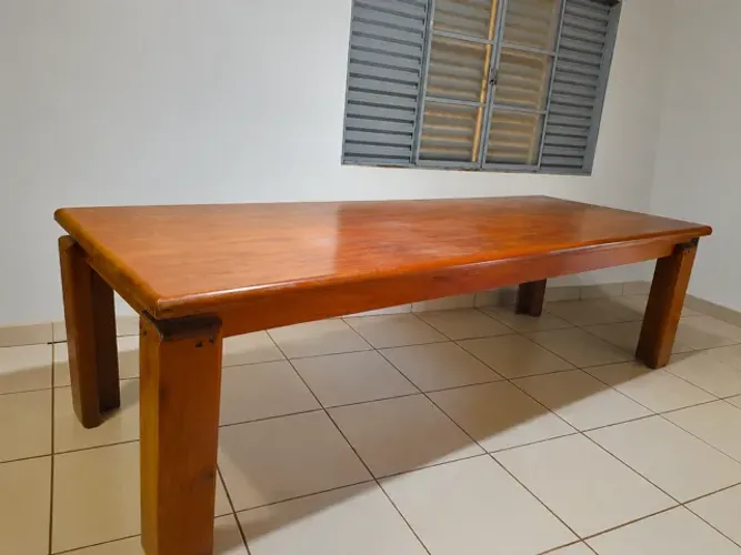 RARIDADE | Mesa Mogno Maciço 3,20m | Prancha Única | 12 Lugares | Madeira Nobre