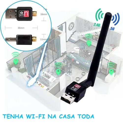 Adaptador wi-fi Wireless 1200Mbps USB Com Antena para notebook e Pc