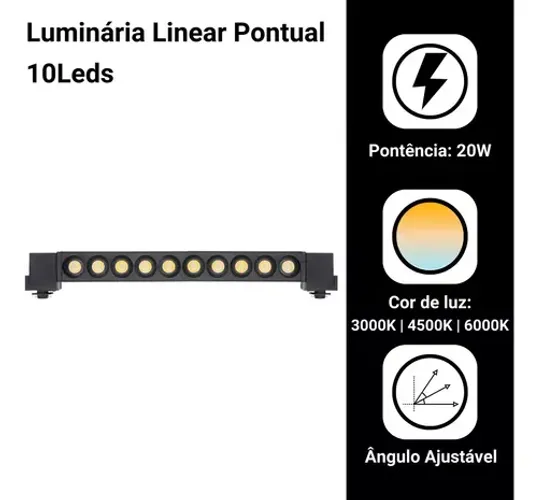 Luminária Pontual Linear para Trilho 20W Preto BF ou BN ou BQ