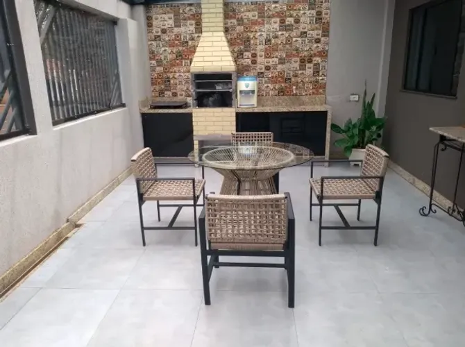 CONJUNTO MESA COM TAMPO DE VIDRO PARA ÁREA EXTERNA