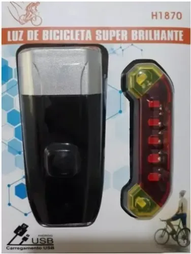 Kit Farol Bike Led Recarregável Potente Dianteiro + Traseiro