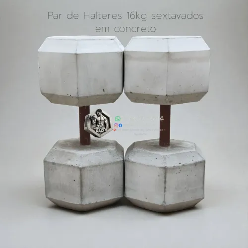 Halteres 16kg Par Sextavado - Concreto, Academia e Treino Pesado fábrica em Santo Amaro