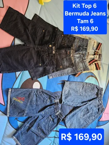 Kit com 6 Bermudas infantil Jeans 