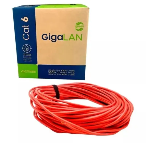 Corte de 50 metros de cabo de rede Furukawa Gigalan cat6 vermelho