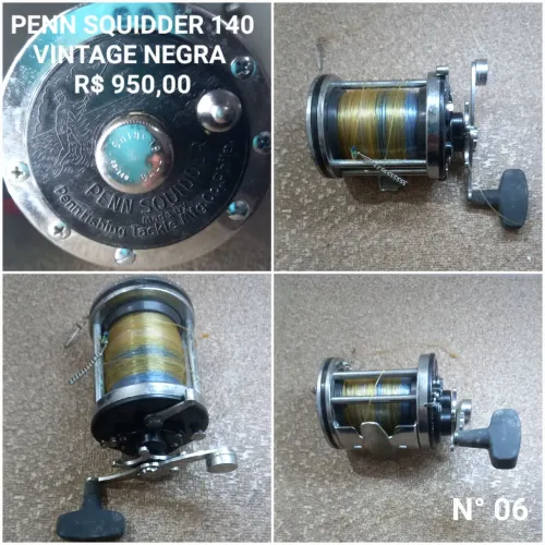 CARRETILHA DE PESCA USADA EM BOM ESTADO MARCA PENN MODELO SQUIDDER VINTAGE 140 ( PRETA ) 