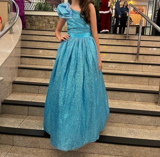 Vestido longo azul com brilho ideal para Miss - TAM 10/12