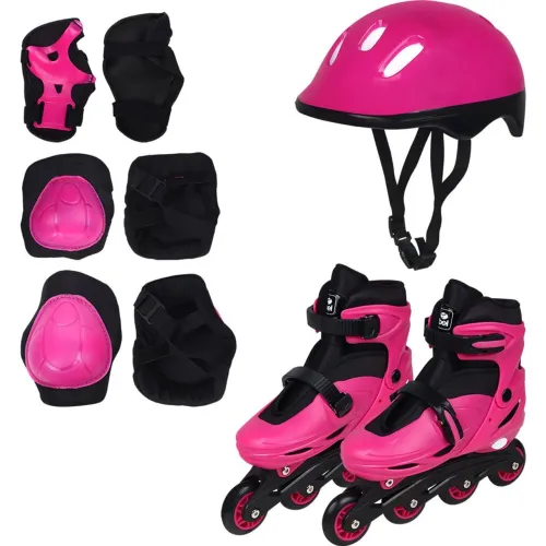 Kit Patins Inline Radical com Kit Proteção Completo Rosa Bel (PRONTA ENTREGA)