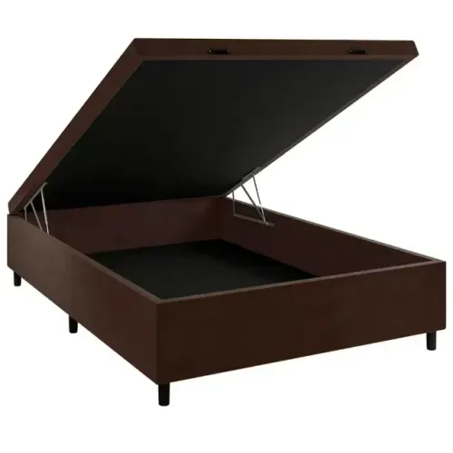 Base Box de Casal com Baú e Revestimento em Tecido de Poliéster 40x138x188cm