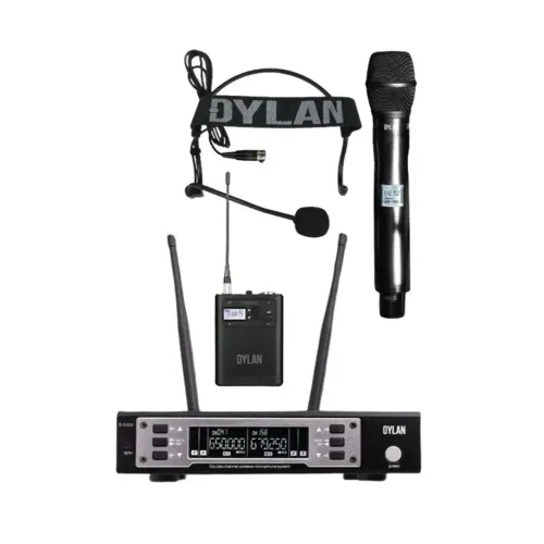 Microfone Duplo Dylan D-9005s Sem Fio Bastão e Headset, Sistema Profissional 
