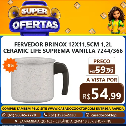 FERVEDOR BRINOX 12X11,5CM 1,2L CERAMIC LIFE SUPREMA VANILLA 7244/366