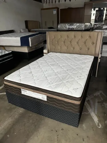 Cama Box Casal + Colchão Ortobom Molas Ensacadas