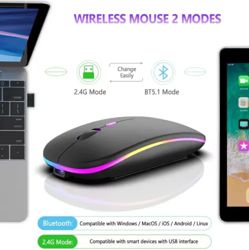 Mouse Sem Fio Recarregavel X15 RGB 2 Modos Bluetooth e  Wireless 2.4G