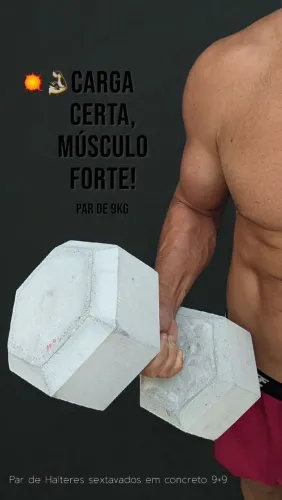 Halteres em concreto 9kg (9+9) sextavados com pegada tubular em pvc Peso Maromba Raiz
