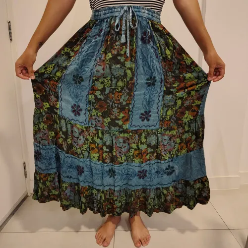 Saia longa hippie azul G India fashion