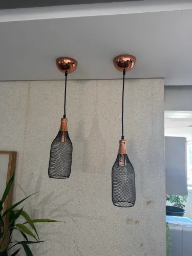 Conjunto de Pendentes em Tela Metálica - Cobre e Preto - 3 Peças