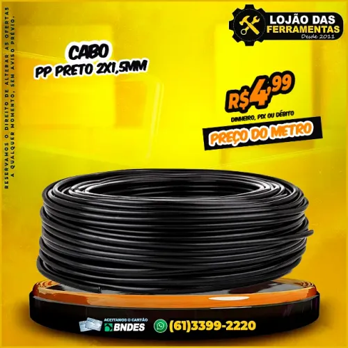 Cabo PP Preto 2x1,5mm