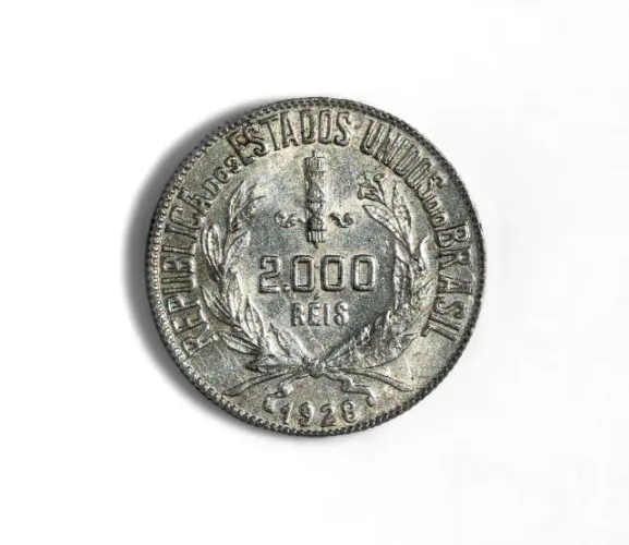 Moeda de 2000 Réis Brasileiros - SOB Excelente. 50% Prata. Ano 1928