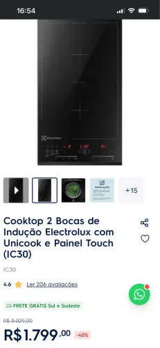 Cooktop 2 Bocas de Indução Electrolux com Unicook e Painel Touch (IC30)