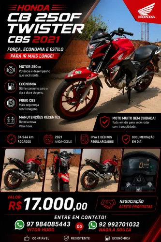 Moto CB twister bem conservada, moto de garagem.