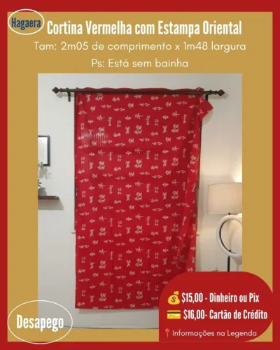 Desapego - Cortina Vermelha com Estampa Oriental (ÚLTIMO)