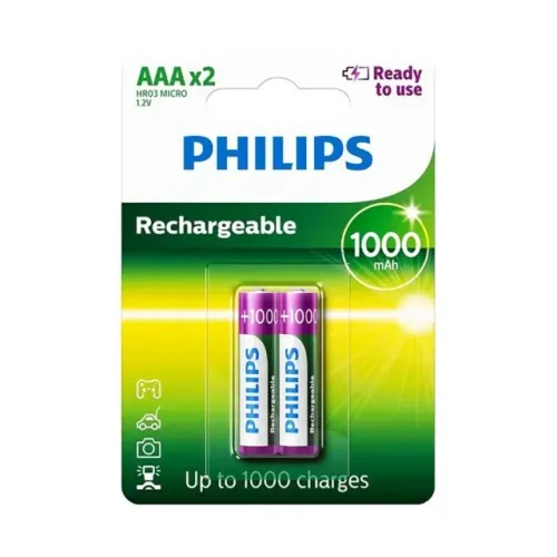 Pilha AAA Recarregável Philips 1000mah 3A Palito 1 Cartela