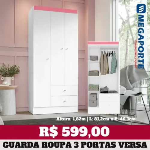 Guarda Roupa 3 Portas 2 Gavetas (Novo) Entrega Grátis!