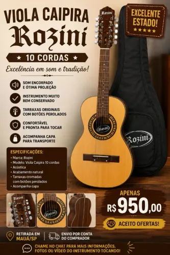 Viola Caipira Rozini 10 Cordas Original + Capa - Excelente Estado