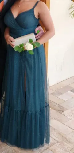 Vestido de Festa Verde Esmeralda - Longo com Fenda (Impecável)